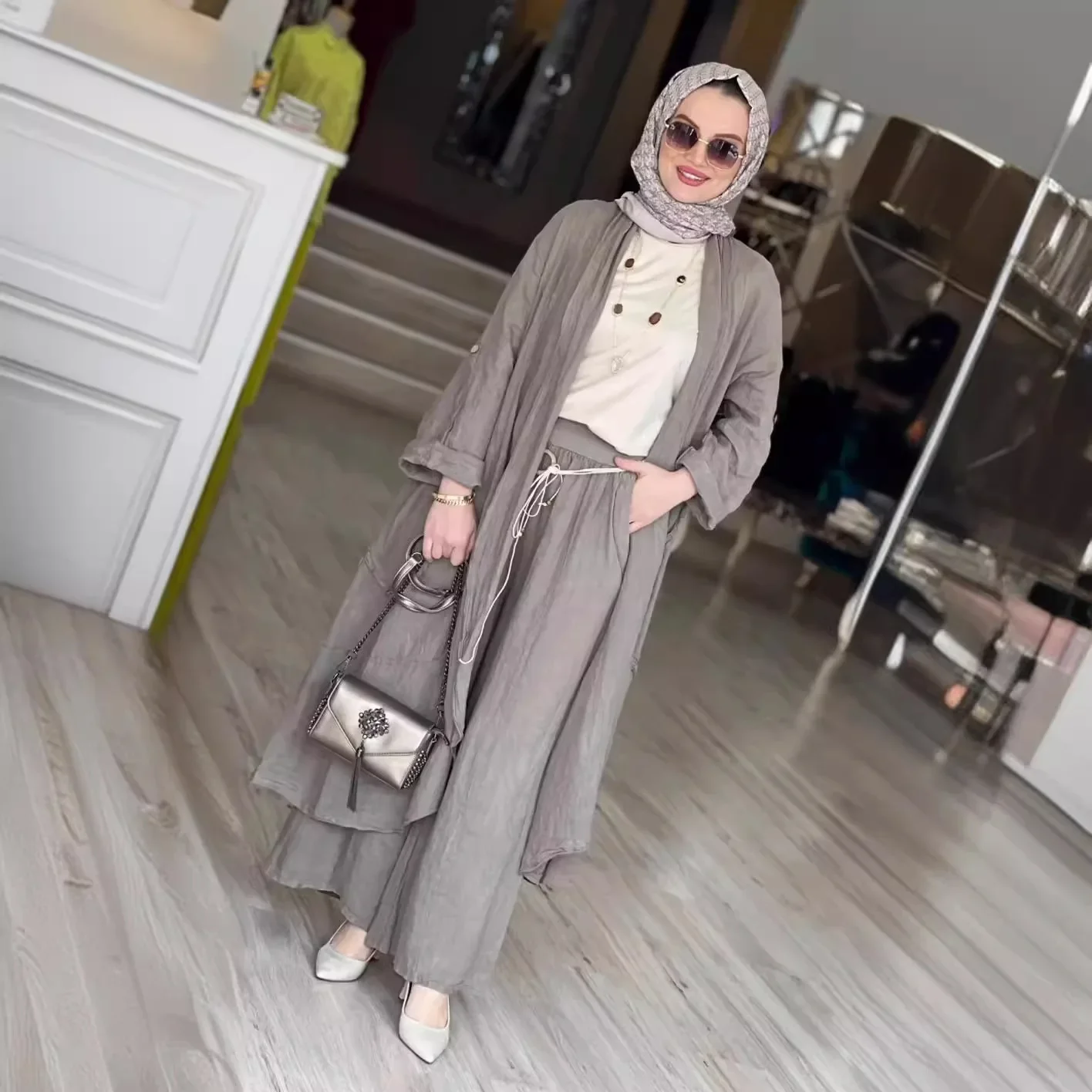 2pcs Muslim Sets Womem Jilbab Eid Hijab Abaya Loose Long Cardigan+wide Leg Pants Suits Two Piece Kaftan Ramadan Islam Clothing