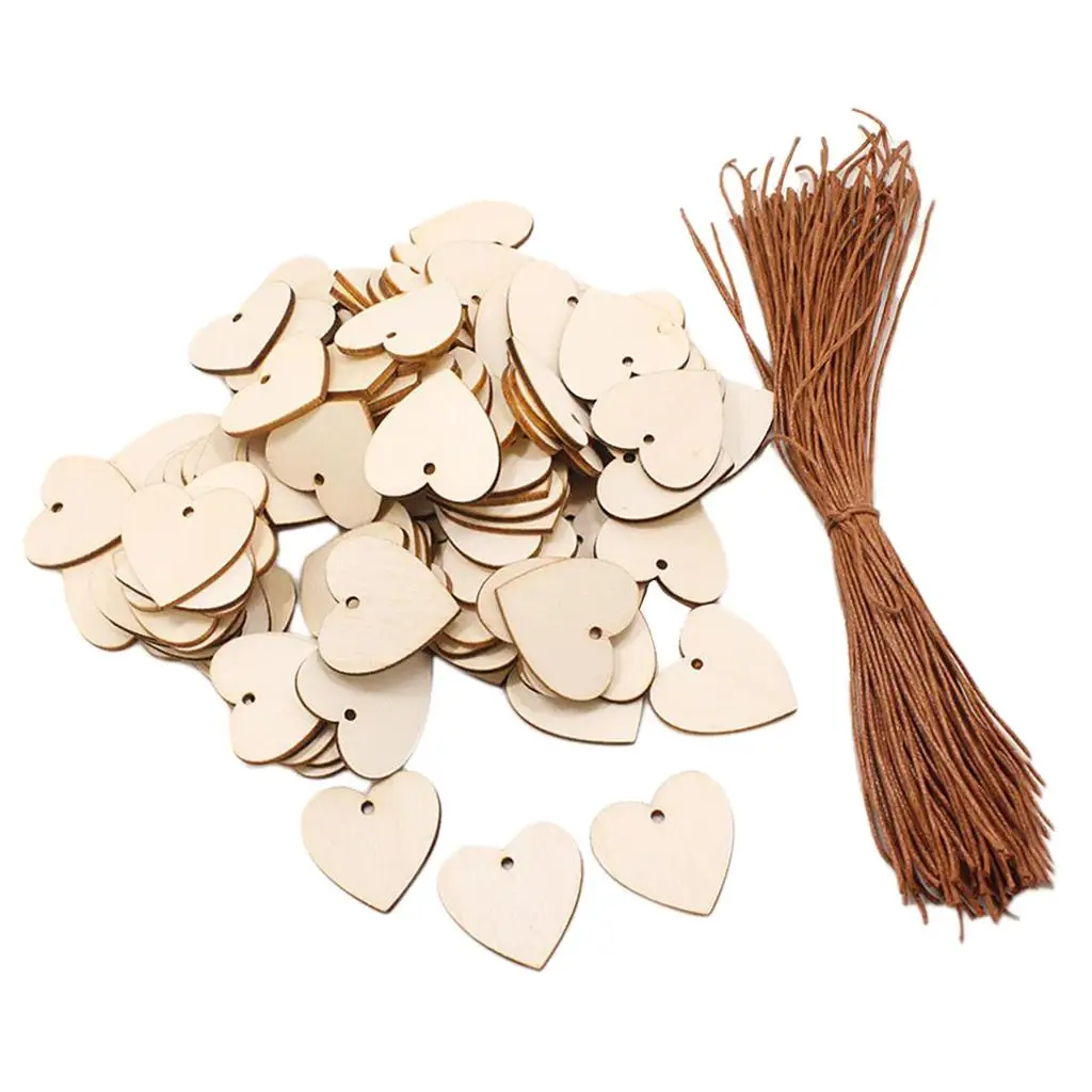 3-6pack 100pcs Unfinished Wooden Heart Slices Cutout Pendant Wedding Decor