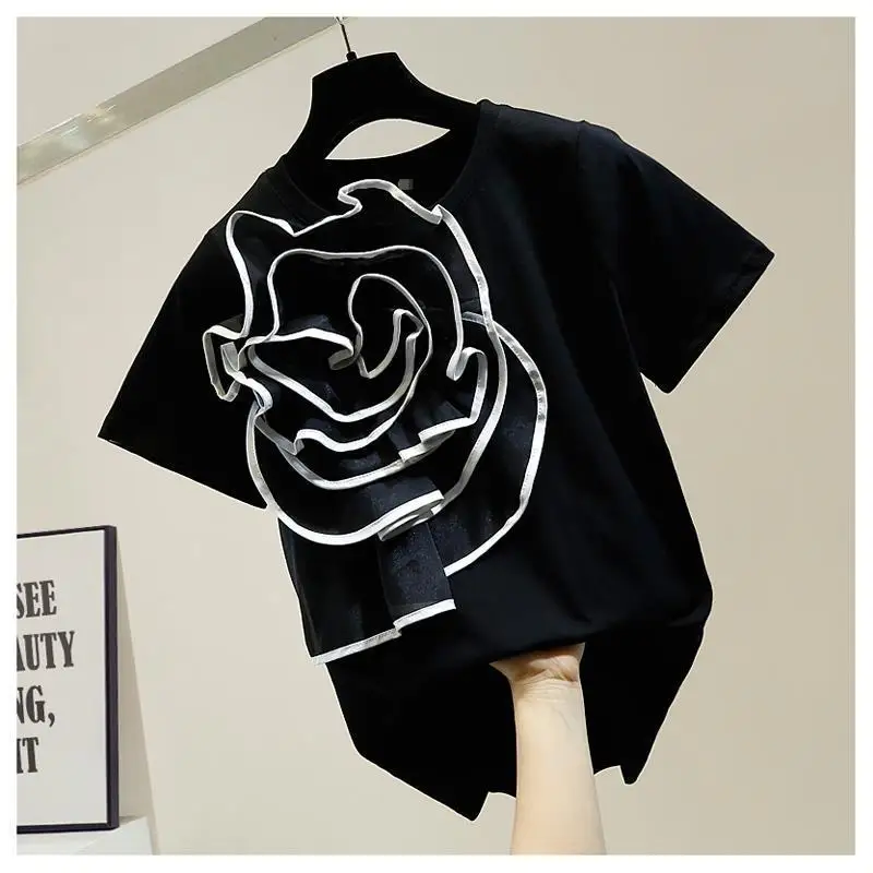 

2025 summer new line sense three-dimensional large flower decoration fashionable design top