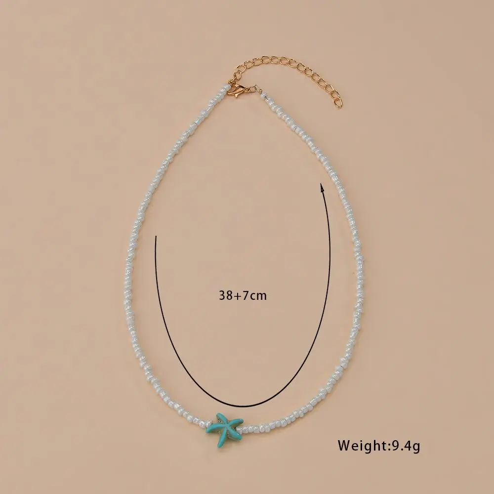 

Bohemian Starfish Pendant Necklace Summer Jewelry Beach Wear Beaded Neck Chain Short Lightweight Shell Choker Necklace for Women