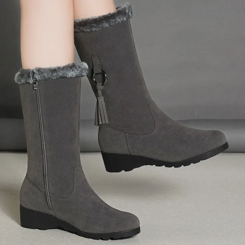 Winter Women Shoes Ladies Mid Calf Boots High Tube Classic Thick Fleece Models Snow Boots Suede Plush Woman Boots 35-40