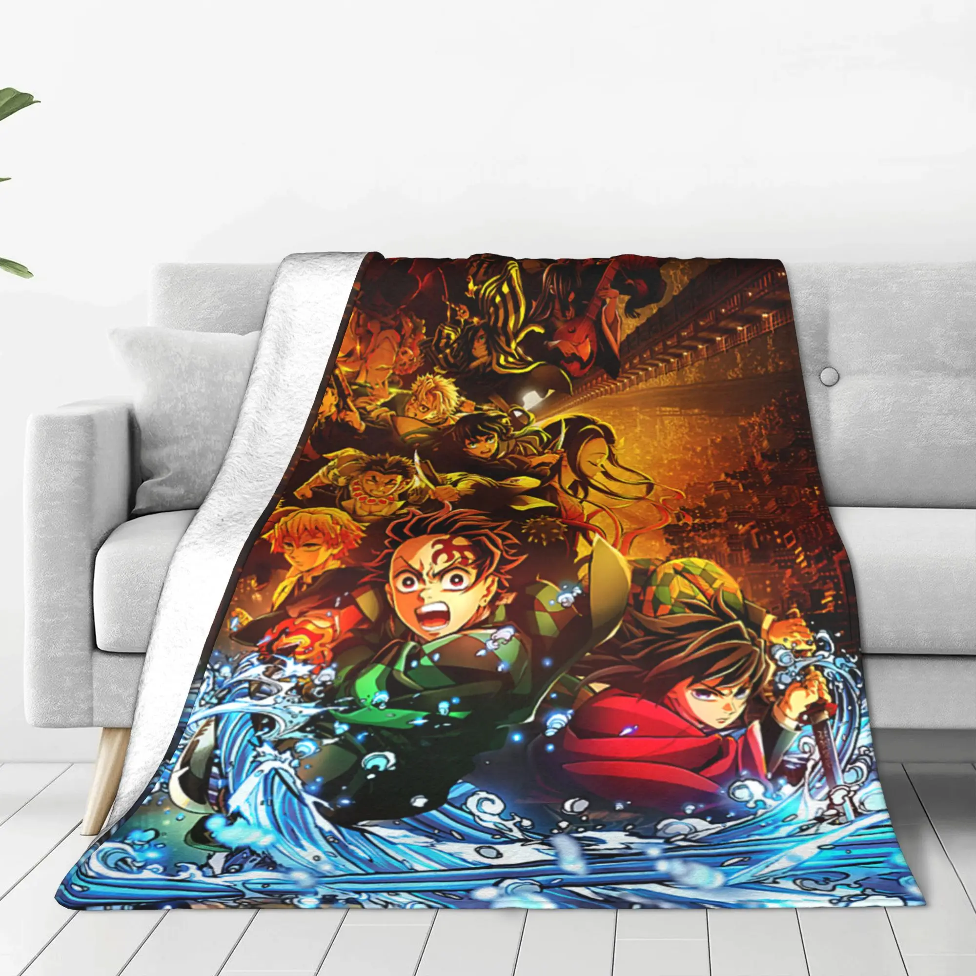 1PC Home Demon Slayers Infinity Castle Hashira Water Battle Collage  Blanket Throw Super Cosy Plush Living Room Sofa