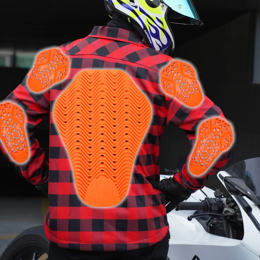 WOSAWE Men Women Winter Motorcycle Jacket Windproof Warm Motocross Checkered Shirt Upgraded Retro Casual Motorcyclist Clothing