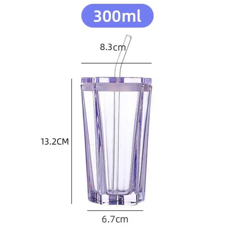 Good-looking Cup with Straw Five-Pointed Star Glass Cup Color Gradient Cup Cold Drink Cups Coffee Cups with Lid Drinking Cups