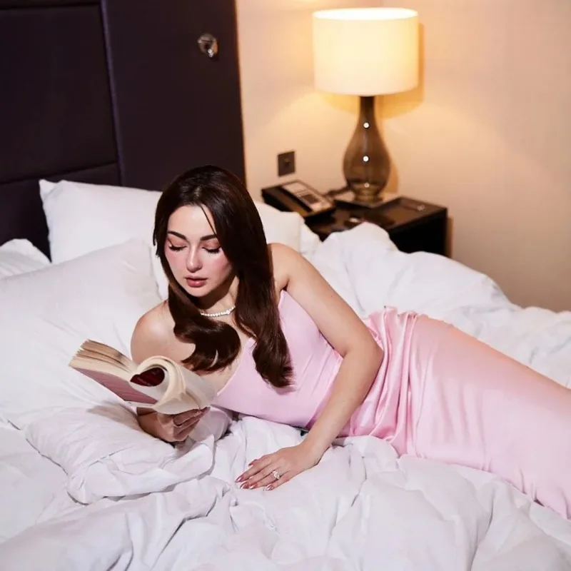 XIAOTANG hors de l'épaule rose Maxi Corset robes femmes robe de soirée sans bretelles 2025 élégant longue Satin discothèque robes de soirée