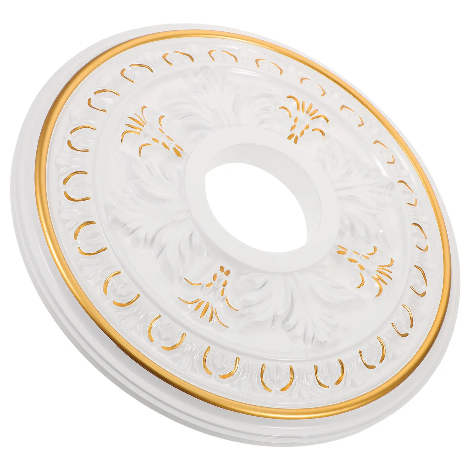 Plastic Ceiling Medallion 39.6 Cm Od 11 Cm Id White Finish Round Ornamental Light Panel for Pendant Lights Chandeliers Ceiling