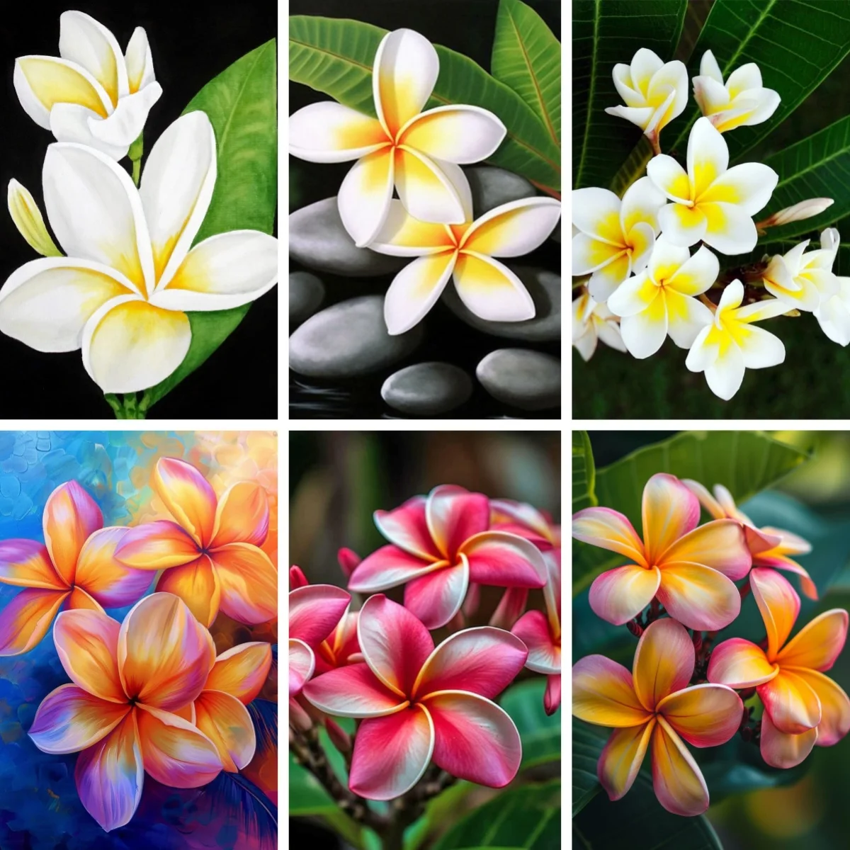 Orange Frangipani Plumerias Floral , DIY 5D Diamond Painting Kits for Adults , Tropical Hawaiian Flower Decor , Kitchen Art