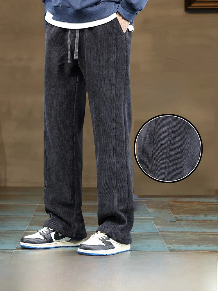 

Comfortable Straight Leg Wide Leg Casual Pants Men's Spring Autumn Wear SNOW FLNG Simple Splicing Texture Men's Trousers