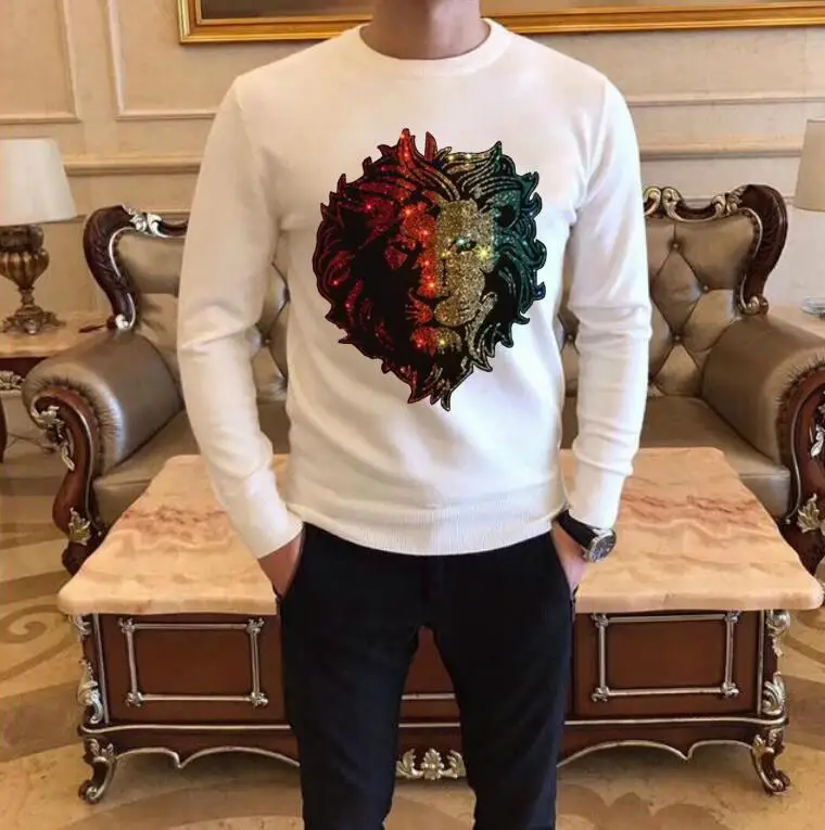 

Drop shipping Designer Rhinestone pullover sweater High Quality Men asian size S-4XL Hip-Hop