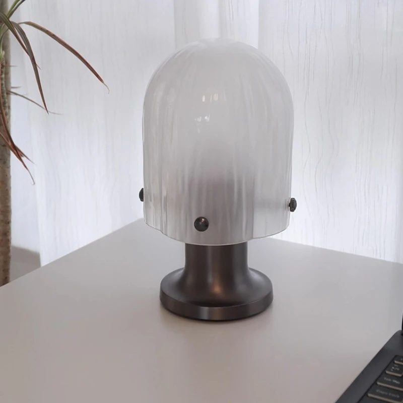 Moden White Ripple Glass Portable Charge LED Table Lamps Touch Switch Living Room Bedroom Restaurant Office Iron Base Desk Light