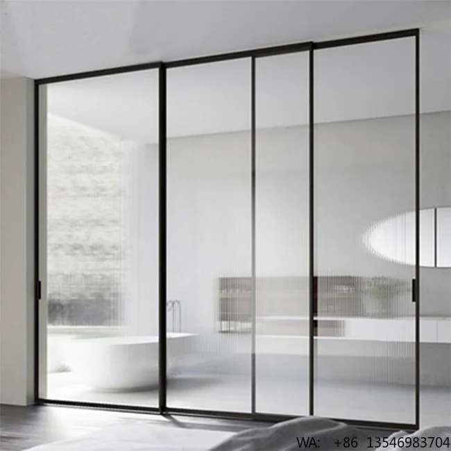 

Safe Huge Interior Partition Slim Narrow Aluminum Frame Changhong Glass Sliding Door