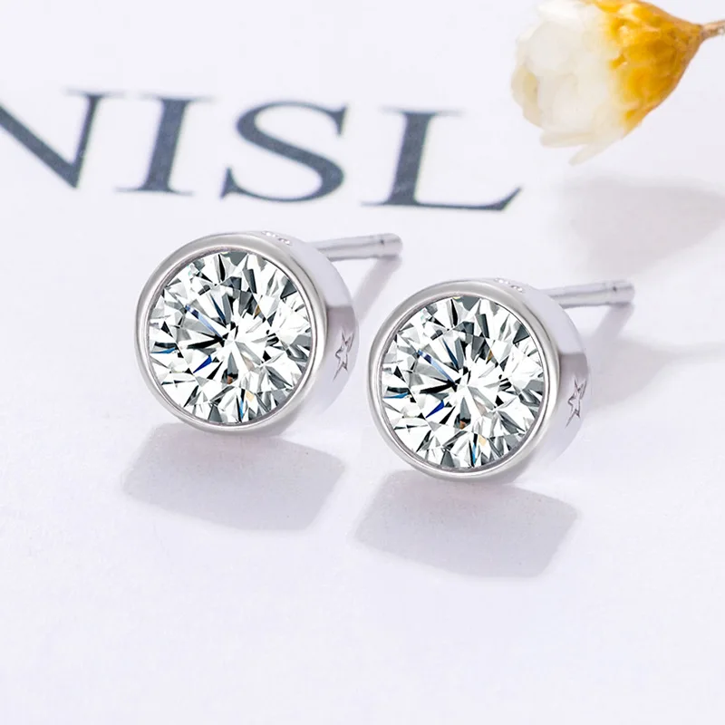 Mystic Rainbow Zircon Classic Round Stud Earrings For Men Women Silver Color Purple Pink White Stone Small Ear Studs Jewelry CZ