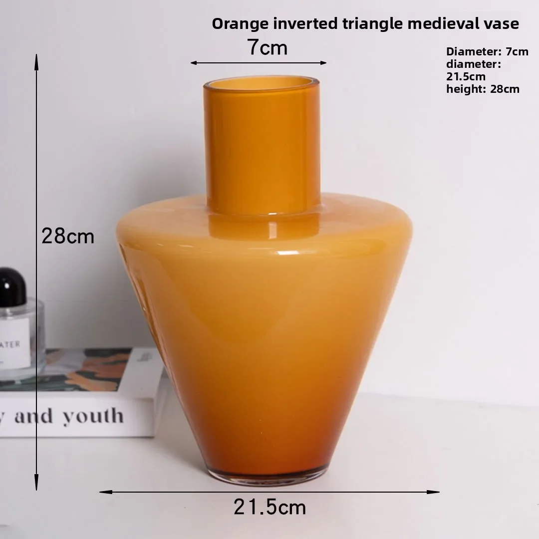 Nordic minimalist style caramel color inverted triangle design glass vase medieval flower arrangement ornament housewarming gift