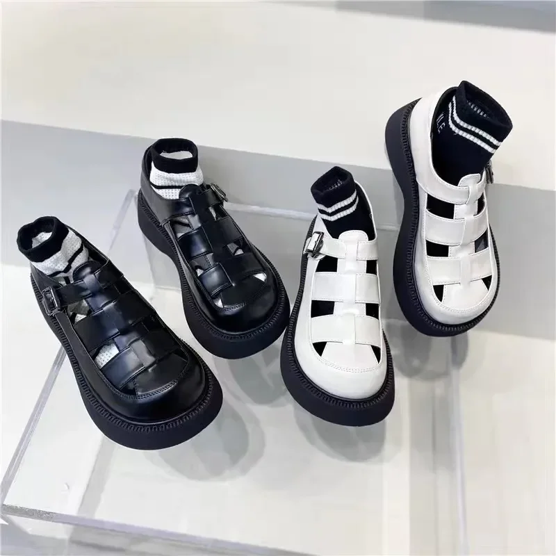 Brand Ladies Thick-soled Roman Sandals  New Summer Autumn Retro Platform Women Shoes Hollow Fairy Wind Heightening Sandals2024