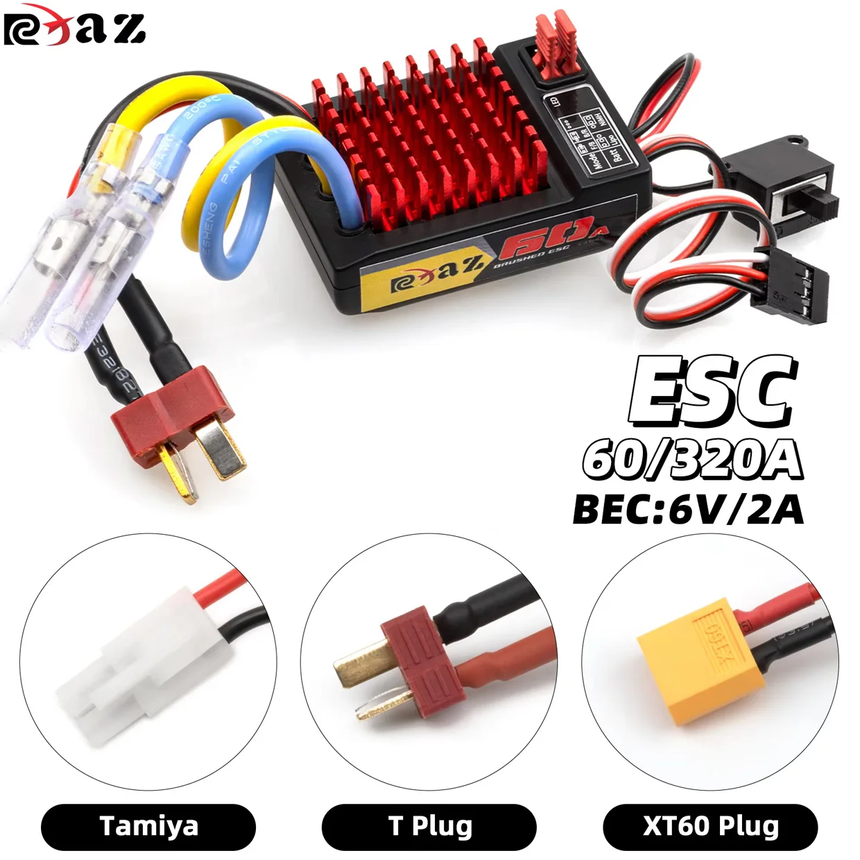 RCXAZ 1060 60A ESC Waterproof Brushed Electronic Speed Controller for 1/10 1/12 RC Car Rock Crawler Boat SCX10 TRX4 TRX6 CC01