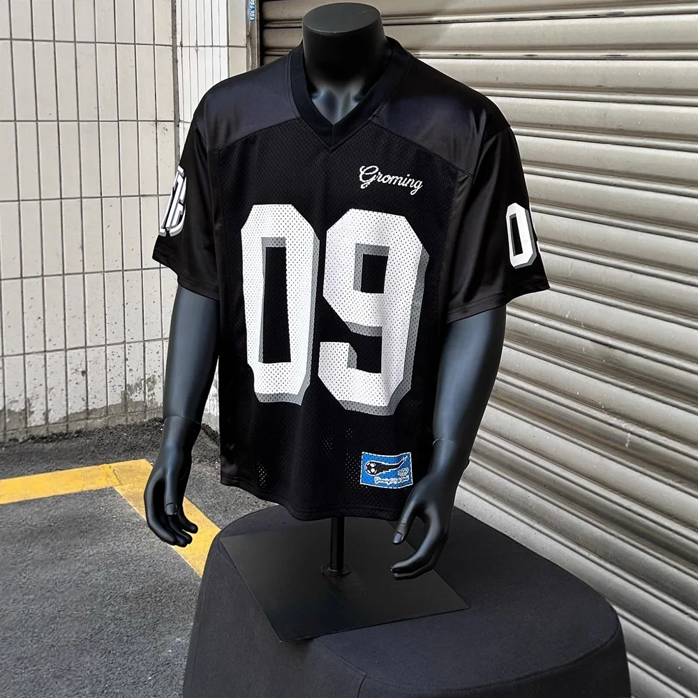 

2026 New Summer Trendy Letter Print Sports V Neck Jersey For Men Women Unique Design Mesh Breathable Short Sleeve T Shirt Top