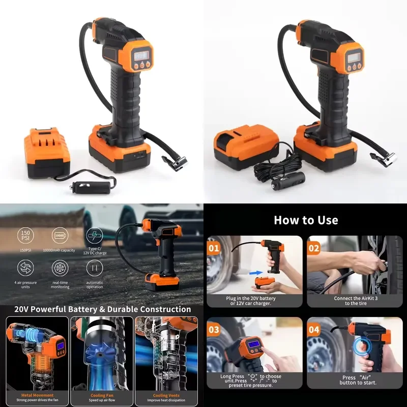 New Car Air Pump Compressor For Car Tires Digital Tire Tyre Inflators Rechargeable Wireless Mini Portable Battery Cordless