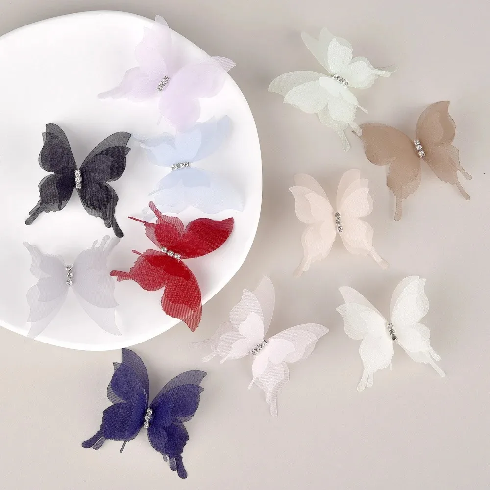 20pcs Gradient Color Organza Fabric Butterfly Appliques 3D Dreamy Chiffon Butterfly Translucent 5CM DIY Sewing Craft Decoration