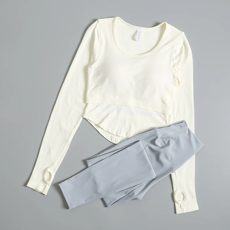 Traje de Yoga para mujer, camiseta ajustada de manga larga, top deportivo de alta gama para correr a la moda, primavera y otoño