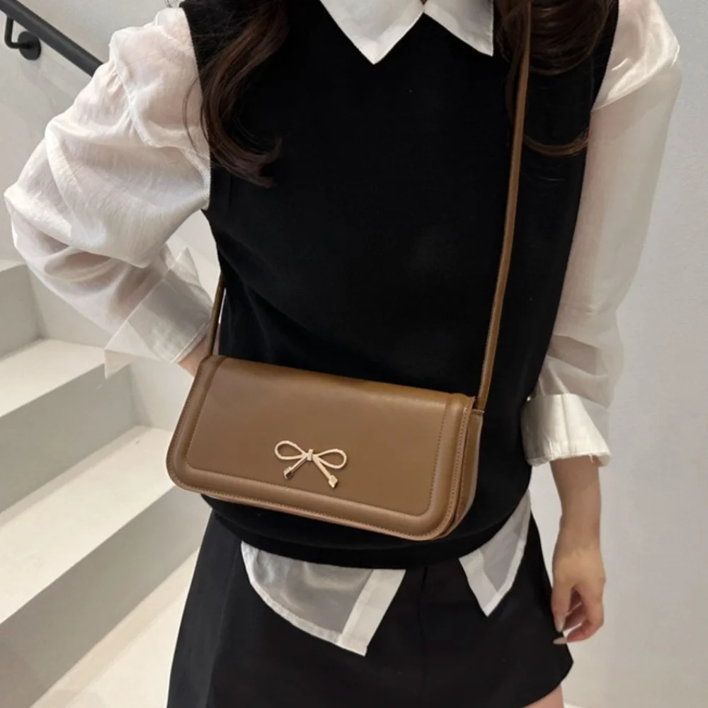 

Fashion Solid Color Bowknot Shoulder Bag Korean PU Leather Bow Crossbody Bag Square Sweet Underarm Bag Ladies