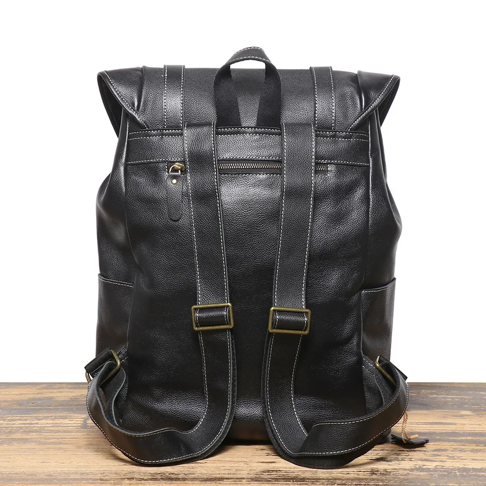 New Men's Genuine Leather Backpack Top Grain Cowhide Travel Bag Soft Leather Large Capacity Laptop Bag Casual Bookbag