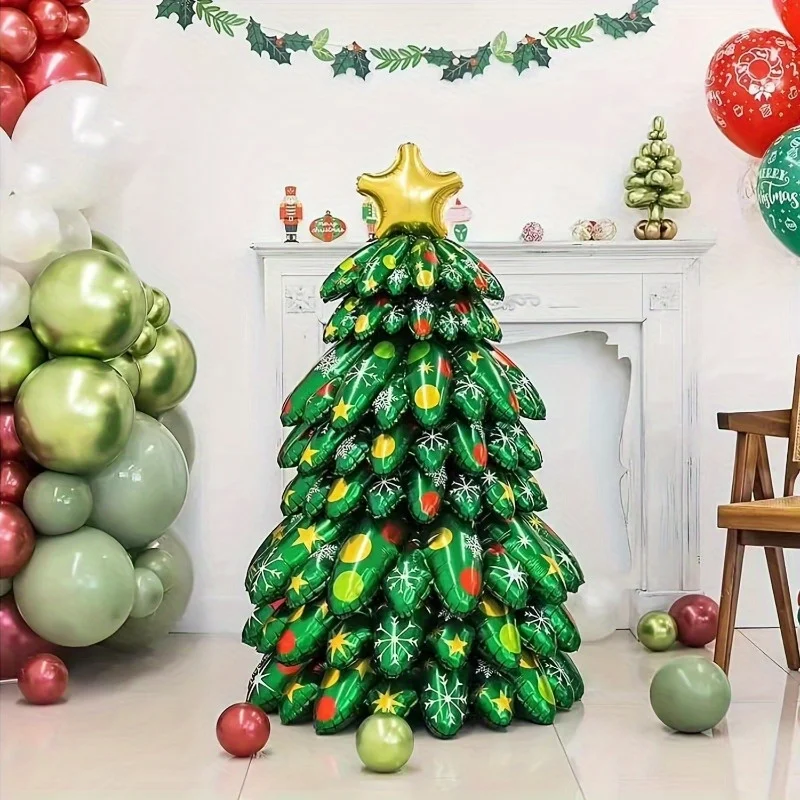 1 Satz Weihnachtsbaum-Ballon-Dekorationen, perfekt für Partys, Heimdekoration, festliche Foto-Requisiten und saisonale Feiertagsdekorationen.