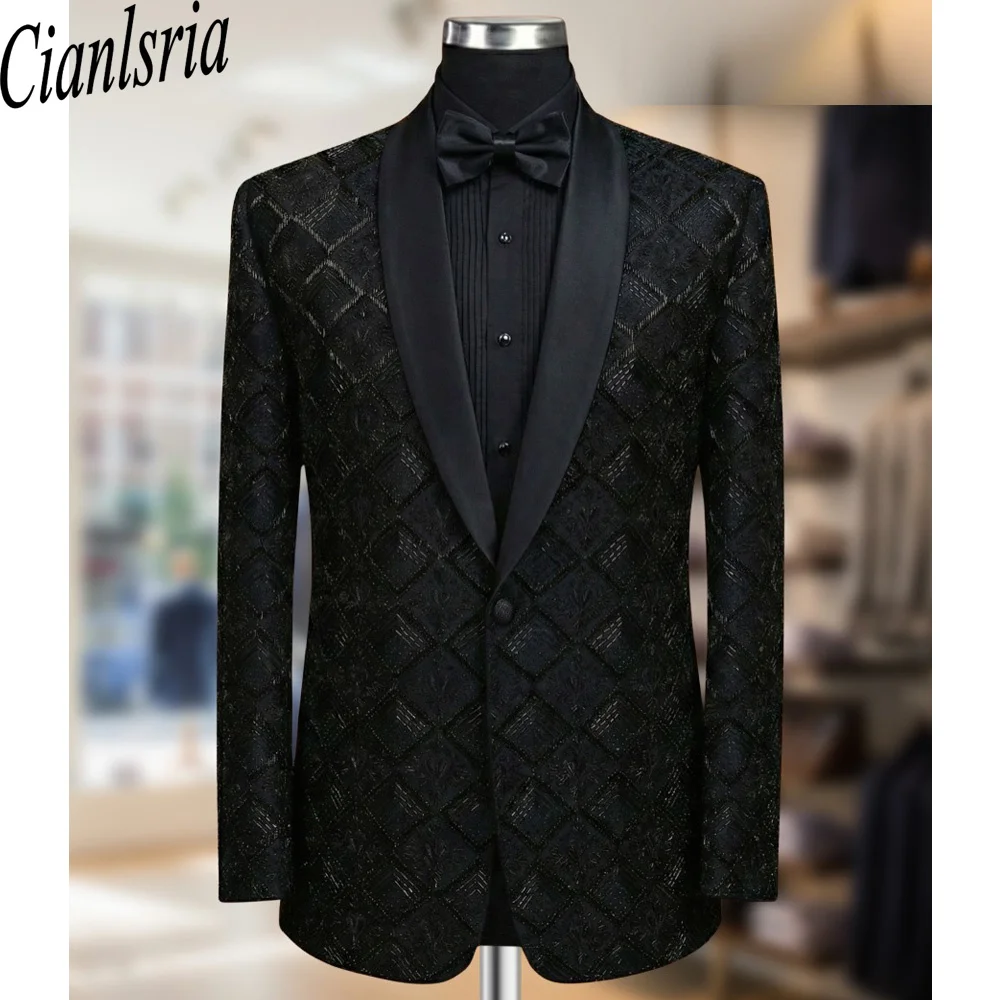 

Черные мужские костюмы класса люкс с кристаллами, смокинги на заказ, одежда для жениха, деловые мужские пиджаки для выпускного вечера, приталенные, на заказ
