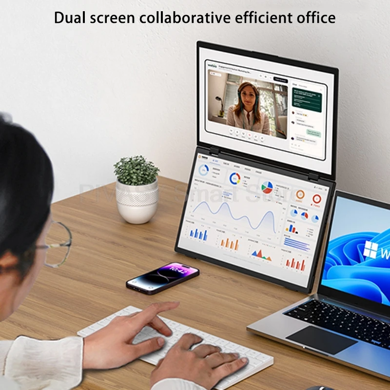 Display secondario per PC con schermo doppio touch da 15,6 pollici, interruttore per monitor portatile, schermo di estensione host per ufficio da gioco 360 °   Rotazione 60Hz