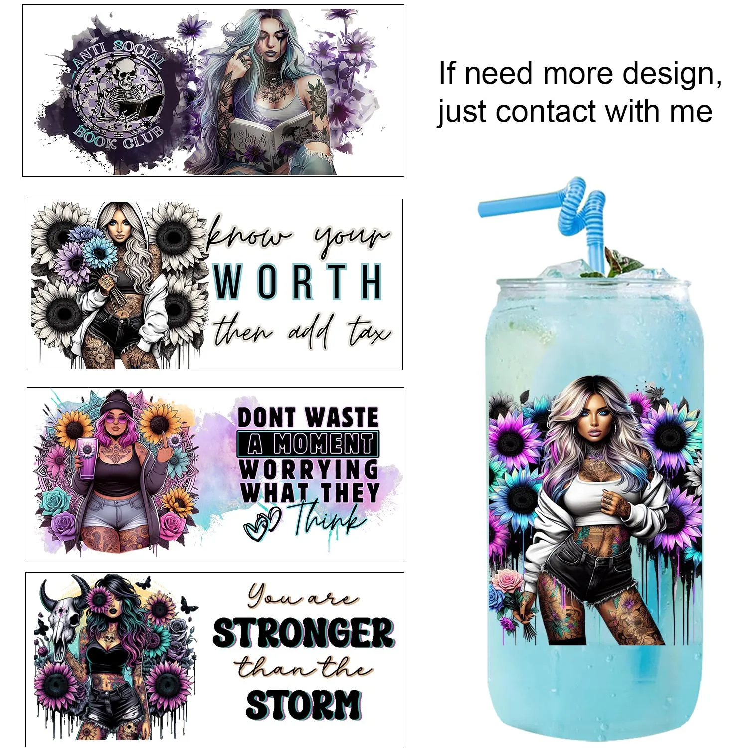 28 Style affirmative Tattoo girls UV DTF Sticker Party DIY Decals 3D transfers uvdtf tumbler seal stickers 16oz uv dtf cup wraps