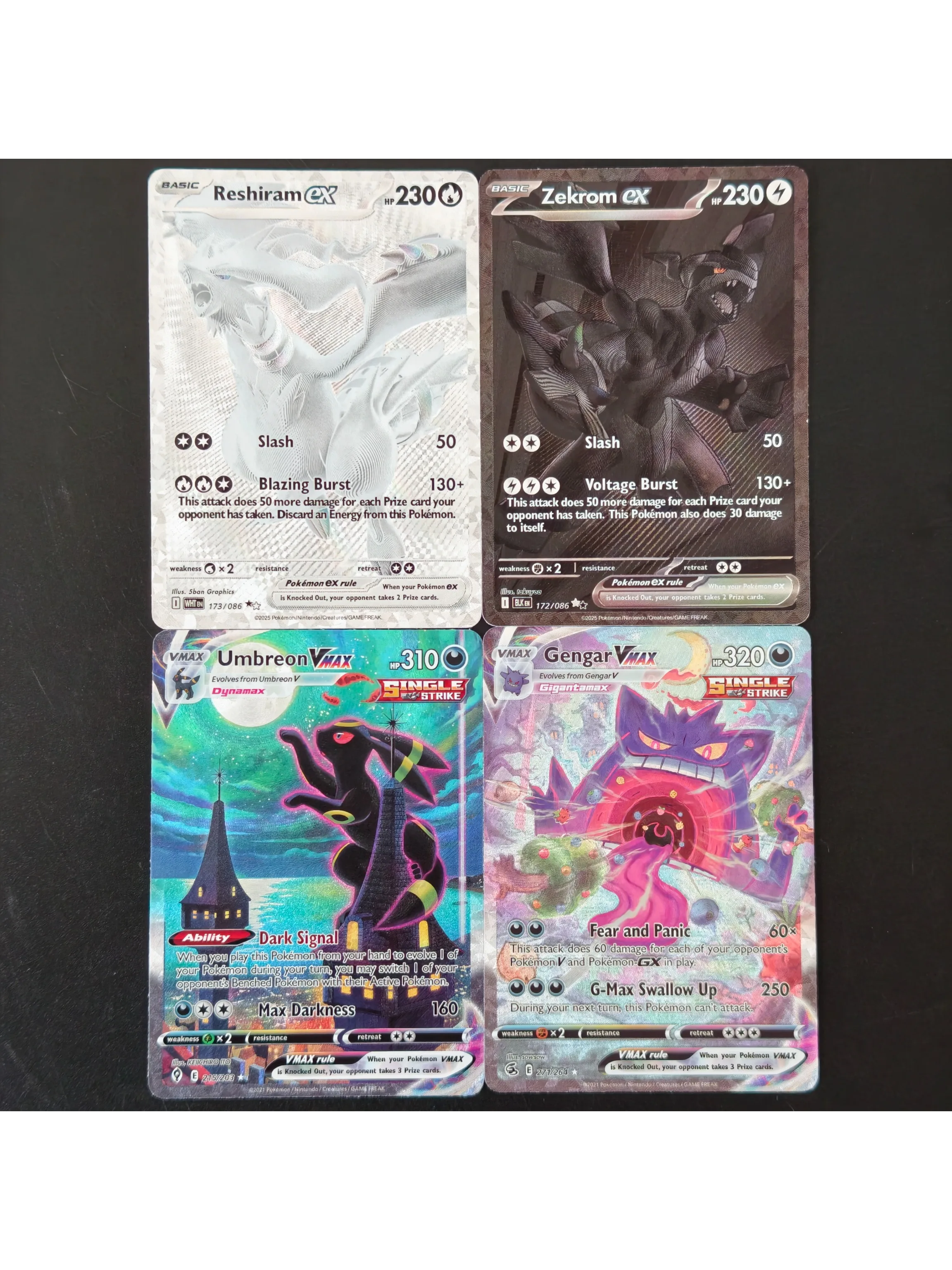 DIY Englische Pokemon Alternative Art Reshiram ex Zekrom ex Umbreon VMAX Gengar VMAX TCG Holo Flash Karten Spiel Anime Karten Geschenk Spielzeug