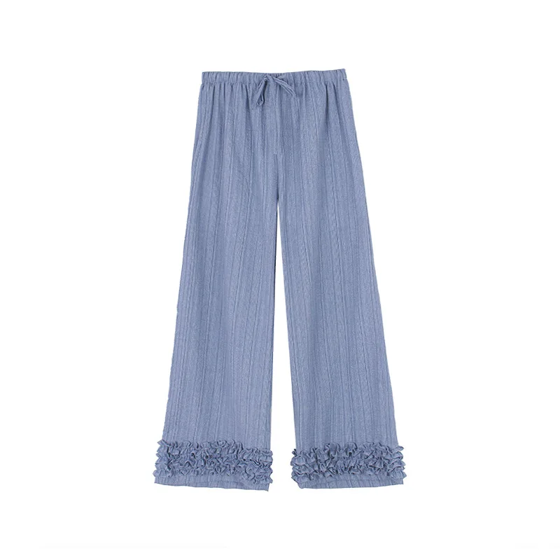 2025 Summer Vintage Drawstring Lace Casual Pants High Waist Straight Leg Trousers