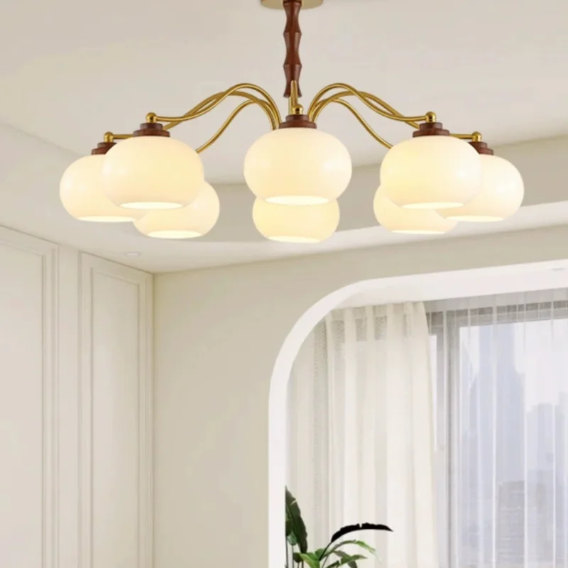 

Creative persimmon glass lamp medieval cream wabi sandy wind study dining room bedroom light