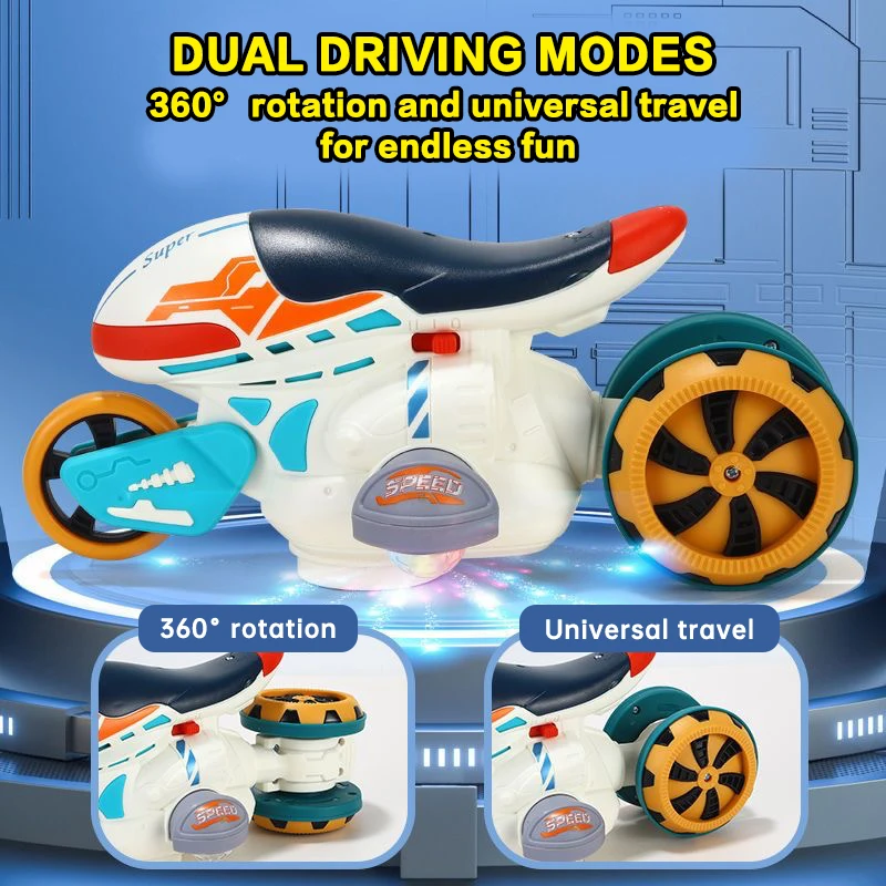 Transformable Motorcycle Electric Toy Stunt Spinning Car with Colorful Sound And Light - Fun Baby Holiday Gift