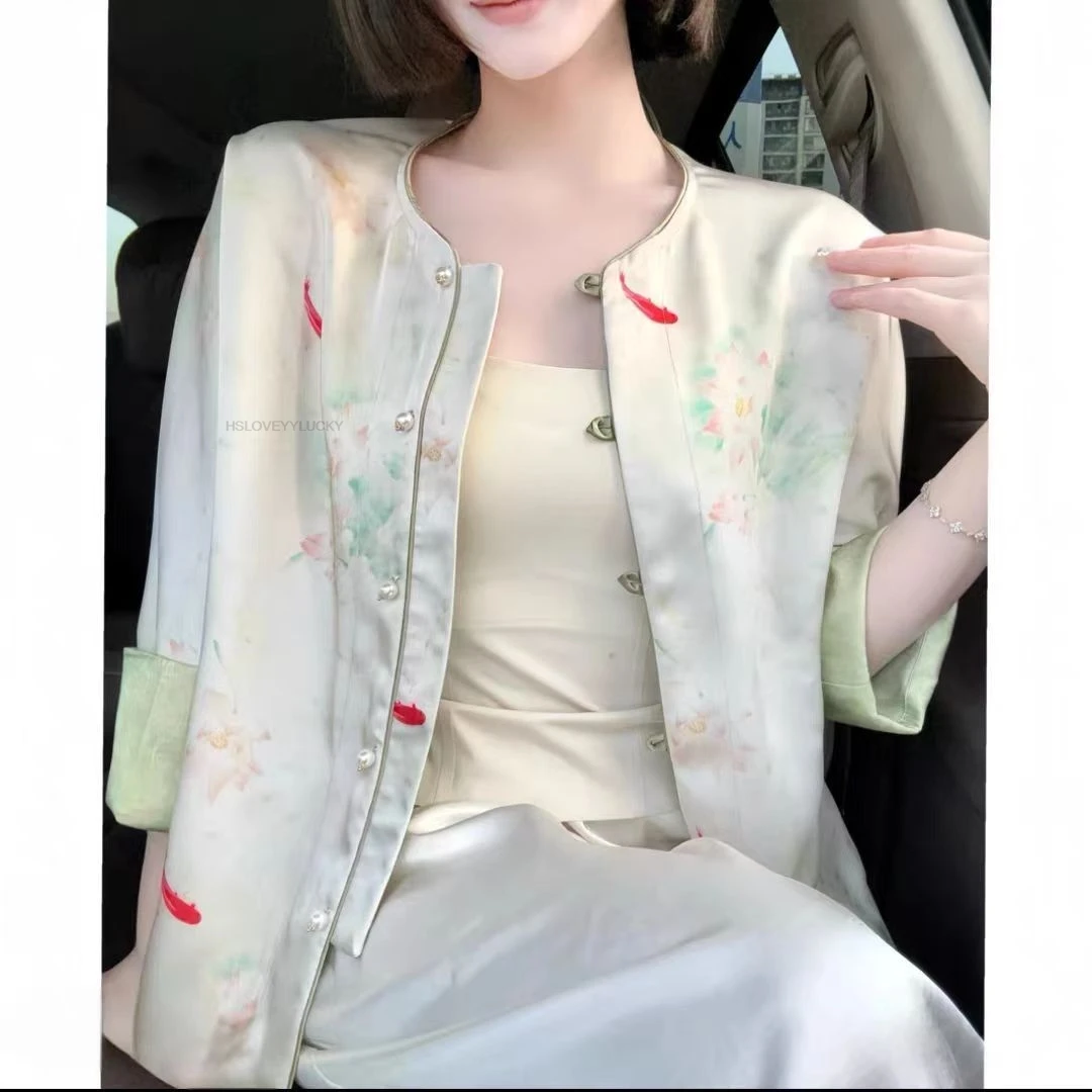 

Double-sided New Chinese Style sun-proof Coat light-reflecting Top Temperament Button-up women's Clothing Long Sleeves Top