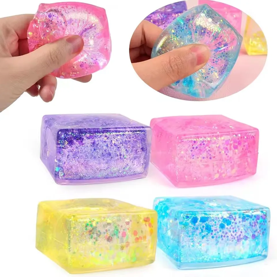 Shiny Maltose Cube Squeeze Toy Simulated Tofu Small Ice Cubes Anti Stress Slow Rebound Sensory Fidget Toy Decompression Gifts