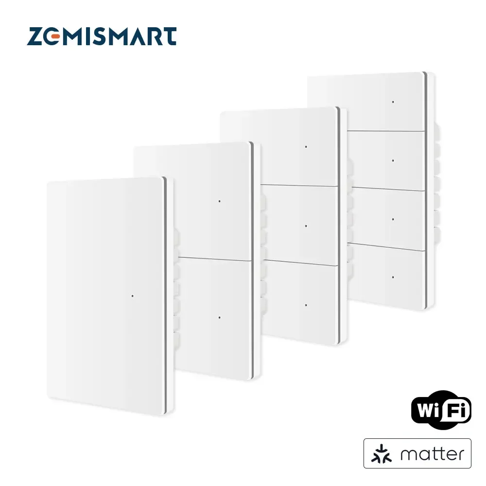 

Умный настенный выключатель Matter WiFi на 1, 2, 3, 4, 6 клавиш, панель из огнестойкого поликарбоната, совместим с Tuya, Homekit, Smartthings, Google