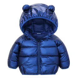 Autumn Winter Thickened Cartoon Down Jacket Baby Girls Boys Warm Zipper Coat Children Ear Bear Hooded Cotton Outerwear 2-6 Yrs