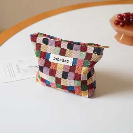 Kleine Reise-Kosmetiktasche, Aufbewahrungstasche, Lippenstift-Liner-Tasche, tragbare Kulturtasche, karierte Tasche – Detail 3