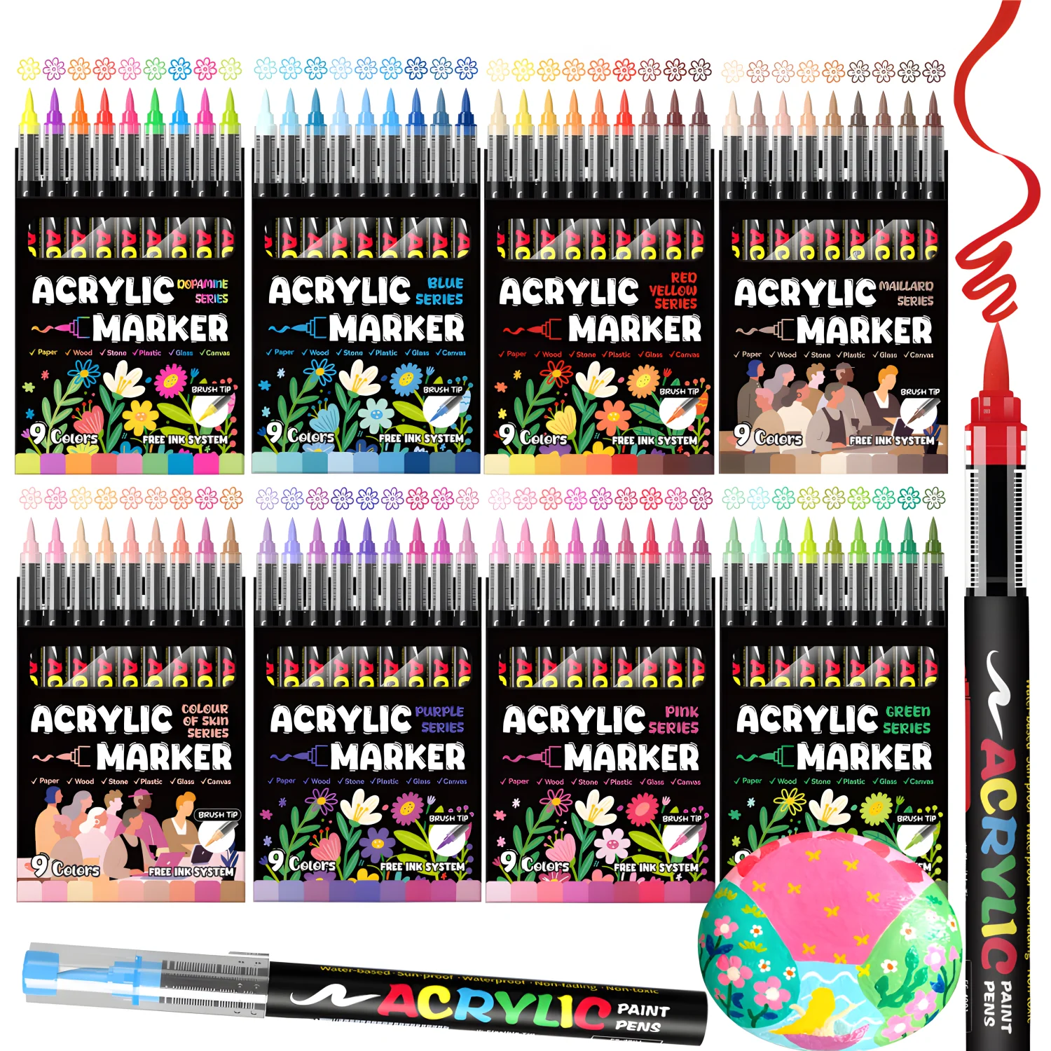 

Water Based Acrylic Paint Markers,Soft Brush Tip Acrylic Paint Pens,Automatic ink control,for Rock,Egg,Wood,Glass,Paper,Mugs