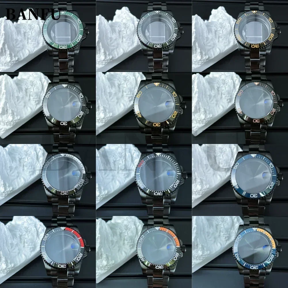 

40mm Black Watch Case Bracelet with Ceramic Bezel Parts for Seiko Submarine GMT NH35 NH36/70 NH38 NH34 Movement 28.5-30.5mm Dial