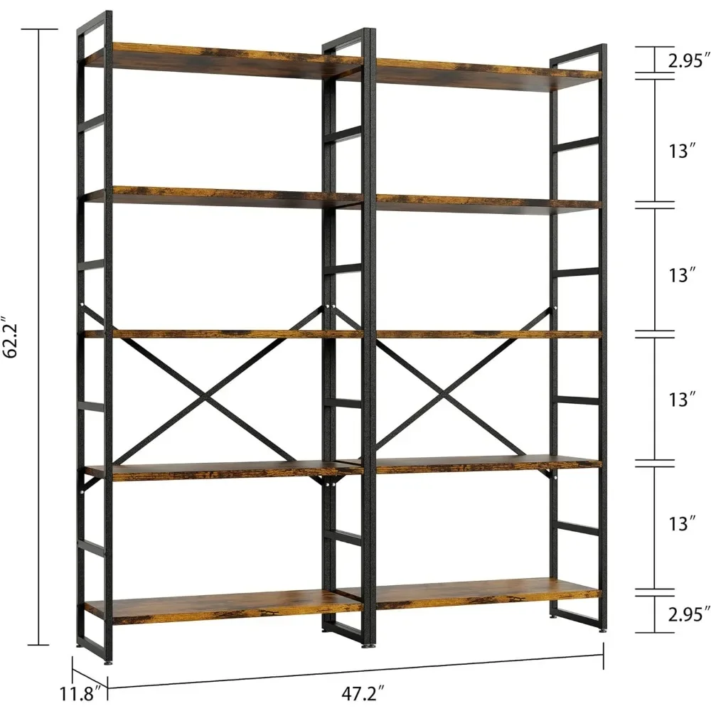 Crack Shelves on Wall 2 Pieces 5 Tiers Bookshelf Furniture Living Room Chairs Storage Rack Shelves for Books/Movies-Rustic Brown