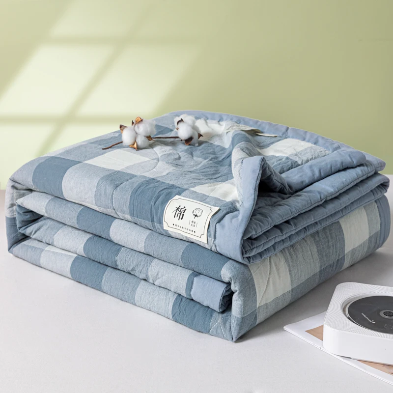 Volledig katoenen zomer quilt met lange stapel airconditioning gewatteerd quilt wasbaar plaid Zacht dekbed voor dubbel twin queensize bed