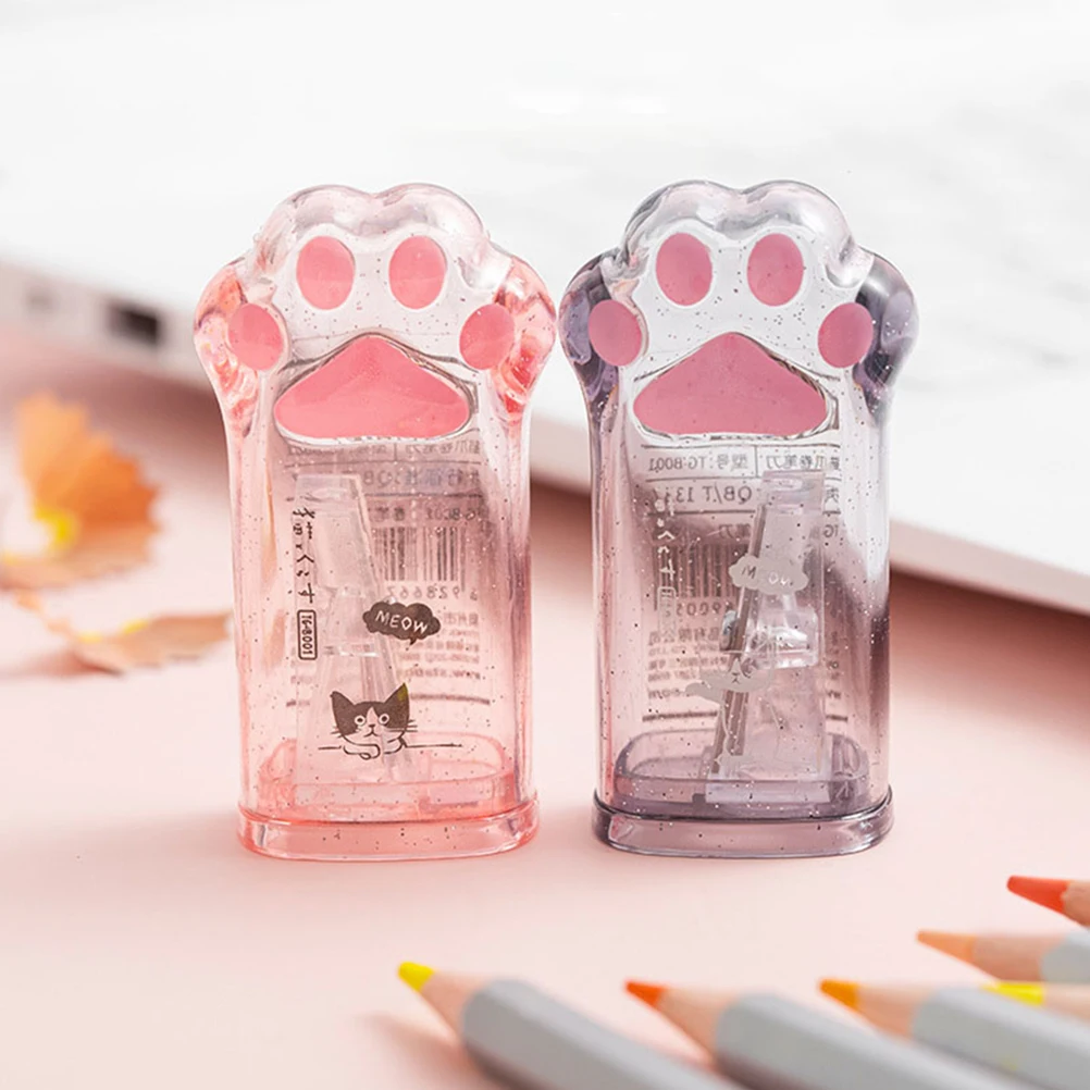 

4pcs Cat Pencil Sharpener Kawaii Cute Manual Kids Student Plastic Sharpener Adjustable Thickness Shell Collects Shavings Safe