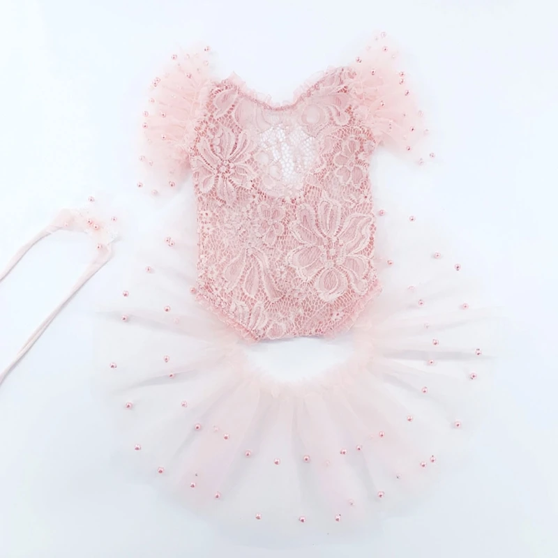 Photo-Shooting Props for Baby Girl 0-6M Infant Headdress & Tulle Tutu Jumpsuit Party Dress Photo Clothes Newborn Outfit Dropship