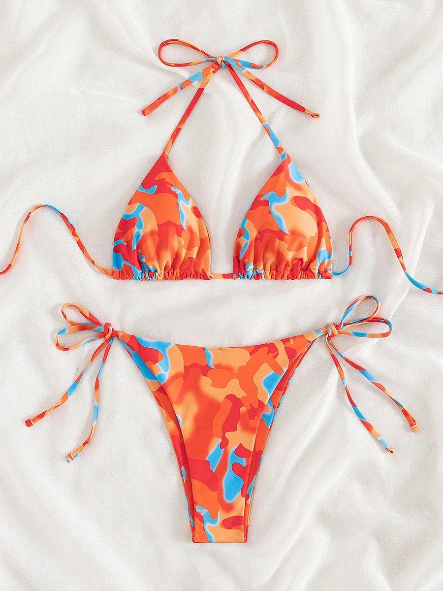 Tie Dye Micro Bikini 2024 Women Swimsuit Female Swimwear Thong Bathing Suits Sexy Bikinis Sets Lace Up Brazilian Halter Biquini