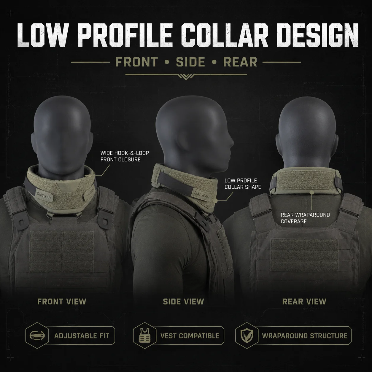 Universal Tactical Collar Neck Guard 2.0 Adjustable Hook Loop Low Profile Protector for Plate Carrier Tactical Vest Accessory