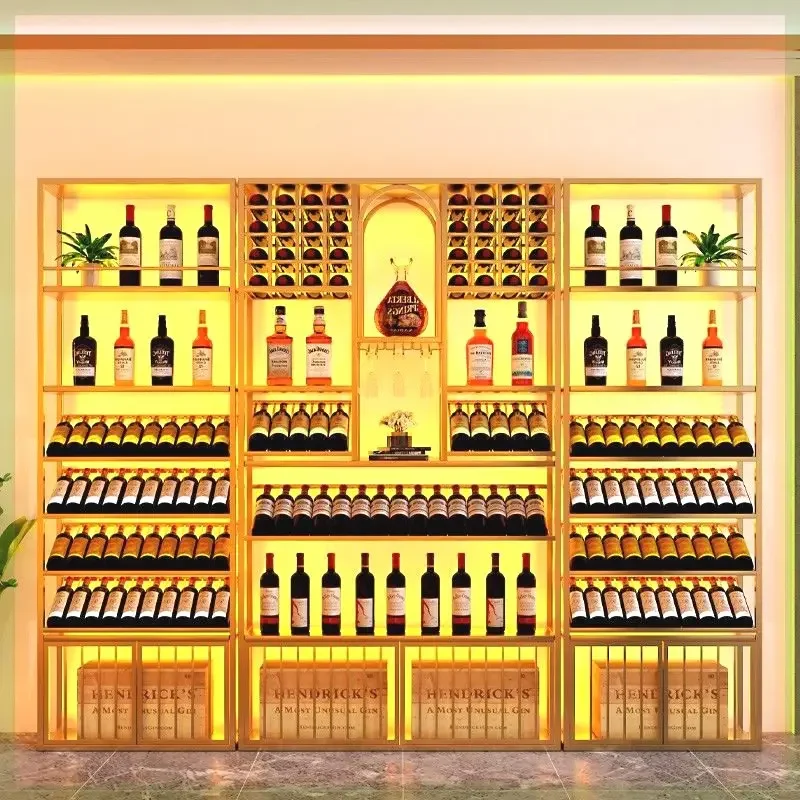 Nordic Luxury Bar Cabinet Floor Storage Restaurant Customized Cellar Wine Rack Partition Commercial Botellero Vino Bar Furniture