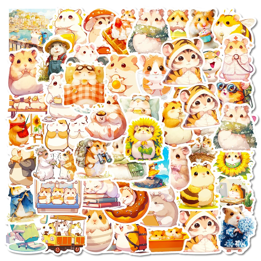 10/30/56 pçs aquarela animal hamster adesivos bonito dos desenhos animados decoração adesivo diy notebook telefone diário graffiti decalques para presente
