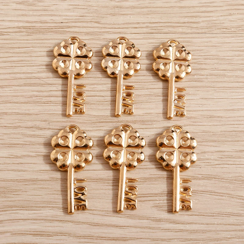 

Tusember 20Pcs 28*13mm Cute Gold Color Clover Lock Key Charms Pendant For Handmade DIY Necklace Earrings Jewelry Making Findings