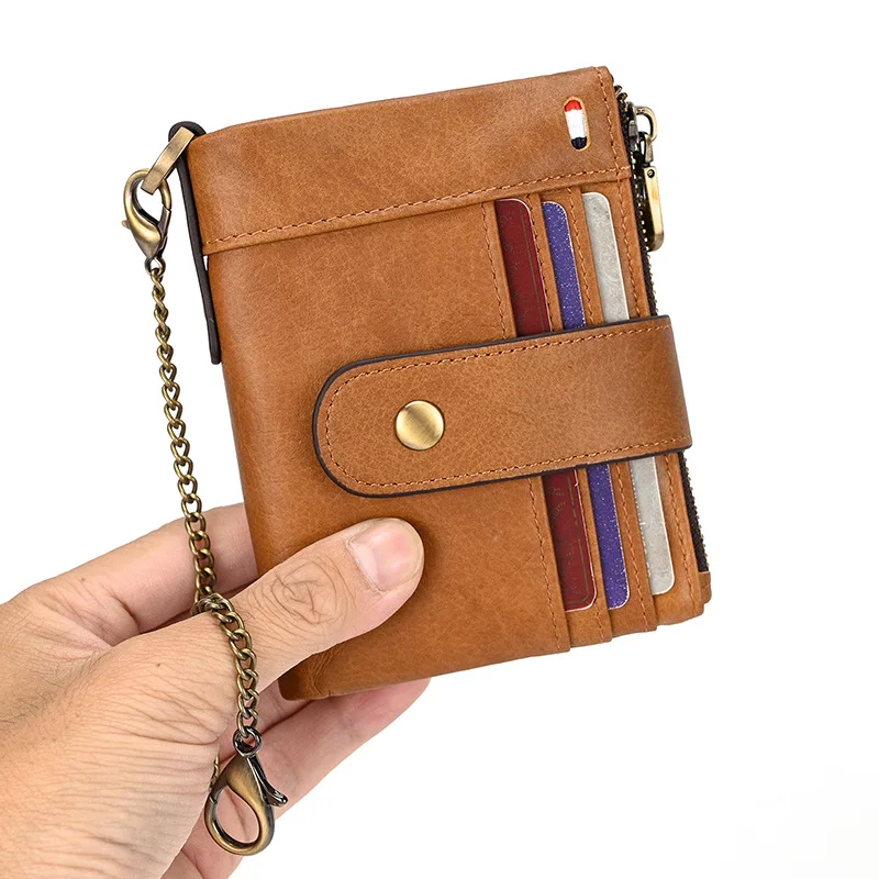 

Retro Leather Men's Short Wallet with RFID, Cowhide Bifold Wallet with Coin Pouch and Multiple Card Slots